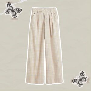 H&M Divided Women’s Size 2 Light Beige/Cream Plaid Wide Leg Dress Trousers